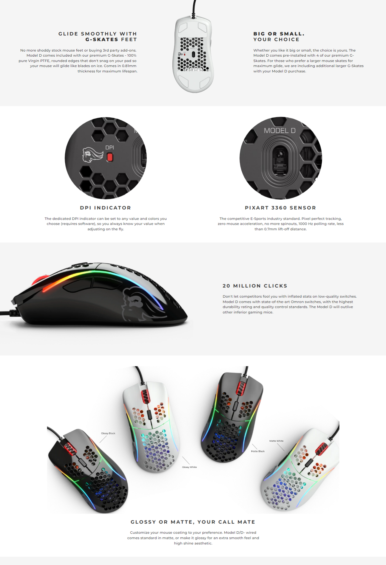 A large marketing image providing additional information about the product Glorious Model D Wired Gaming Mouse - Glossy Black - Additional alt info not provided
